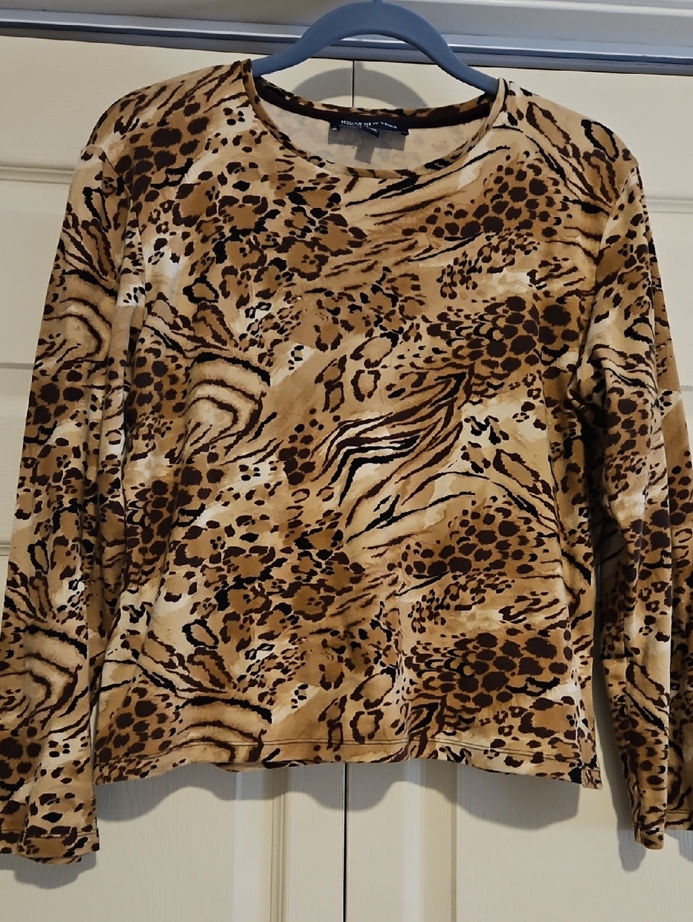 Jones New York Beige Brown Animal Print Long Sleeve Top